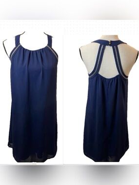 Camaïeu Blue Halter with embellished neck line Dress. ( size 6-8 )